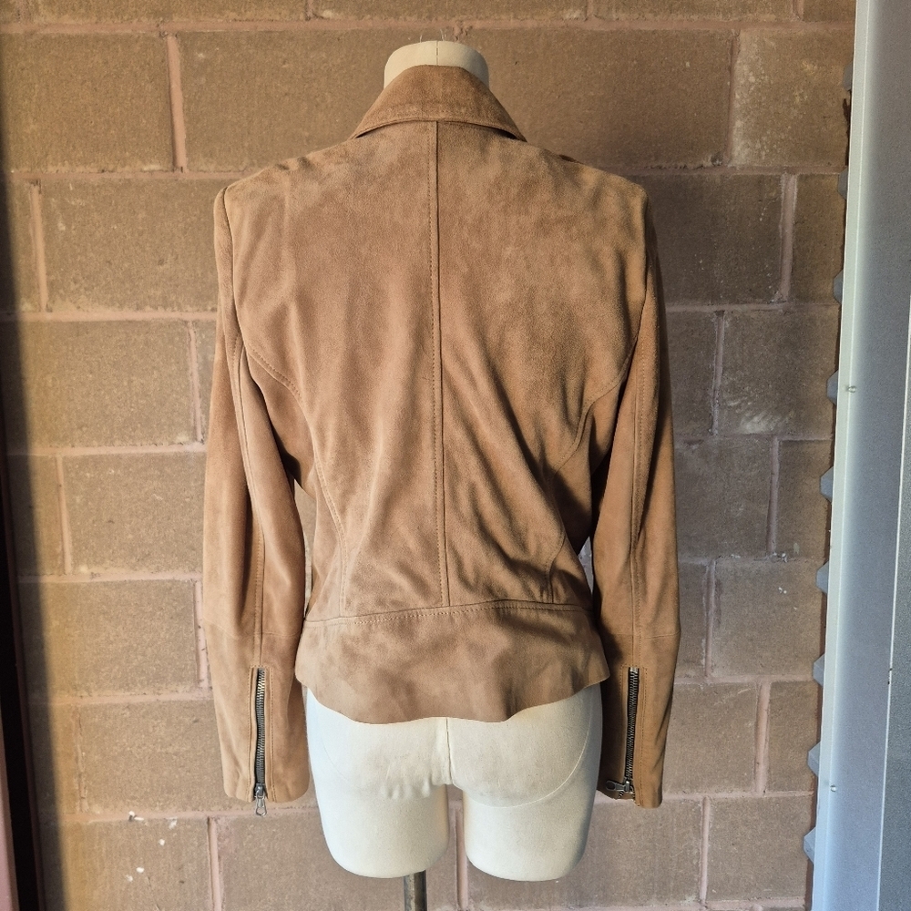 SET Urban Deluxe Suede Moto Jacket Camel Tan Leather Biker Coat US 8 - Picture 3 of 12